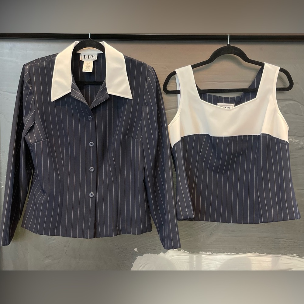 DBY NAVY BLUE/WHITE STRIPED Blouse and Tank Top Sz 13
